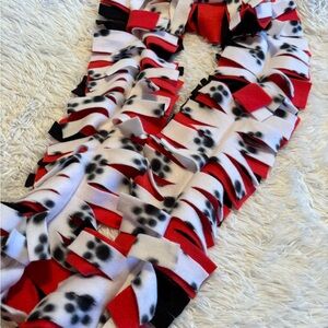 Red and White Fleece Scarf with Paw Print Design